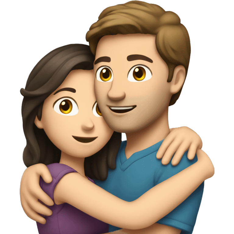 Caucasian brunette couple hugging emoji