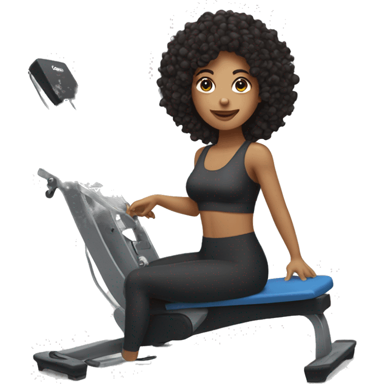 girl with dark curly hair pilates machine emoji