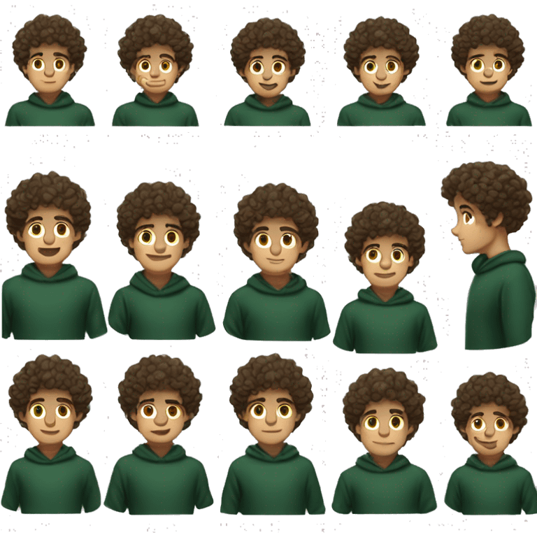 winter, christmas, young boy, short curly brown hair, brown eyes, hispanic, dark green sweater, full body emoji