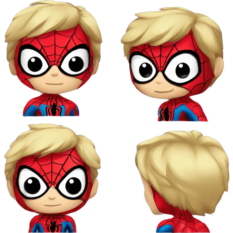 Crea un Spiderman chibi anime. El personaje debe ser pequeño y adorable, con cabeza grande y cuerpo pequeño, y expresiones simples pero llamativas. Debe llevar el traje de Spider-Man, con los clásicos colores. emoji