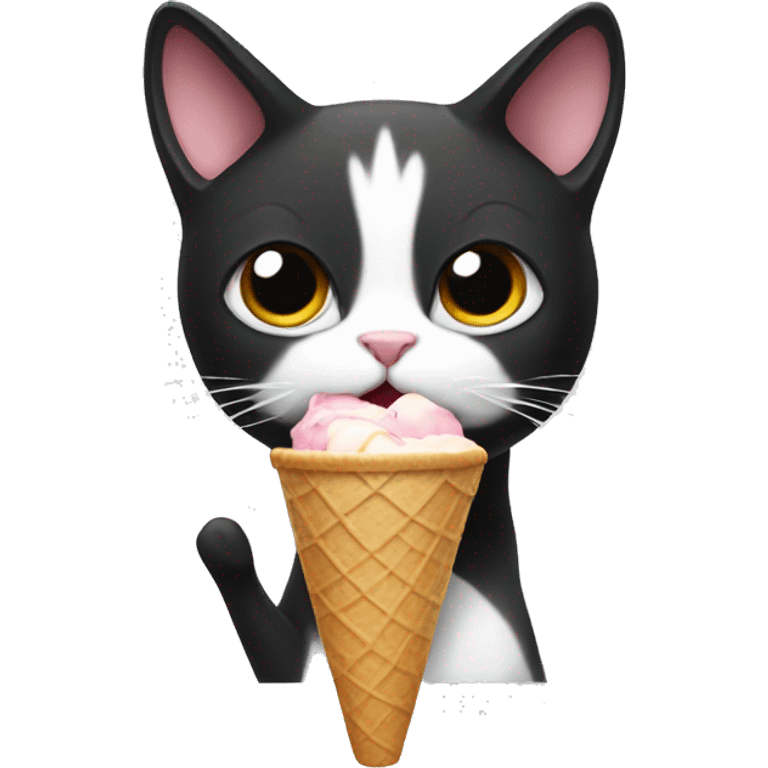 a tuxedo cat eating ice cream emoji