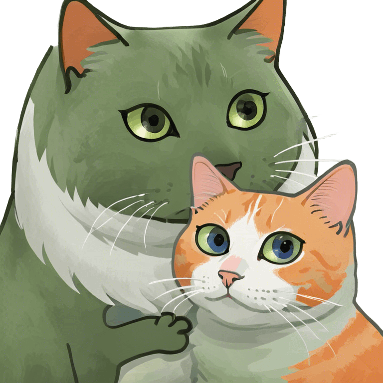 Grey fluffy cat oranges eyes and white-beige cat blue eyes cuddling emoji