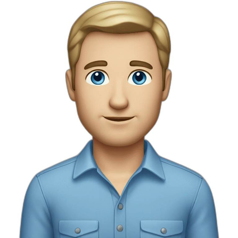 caucasian man, short dark thinning hair, blue eyes, blue collar shirt emoji