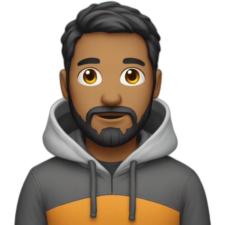 Developer with a beard wearing a hoodie emoji