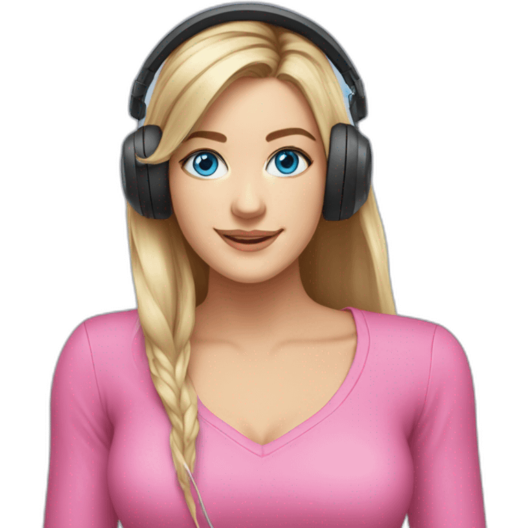 iJustine wearing pink shirt wearing gaming headset celebrating blue eyes emoji