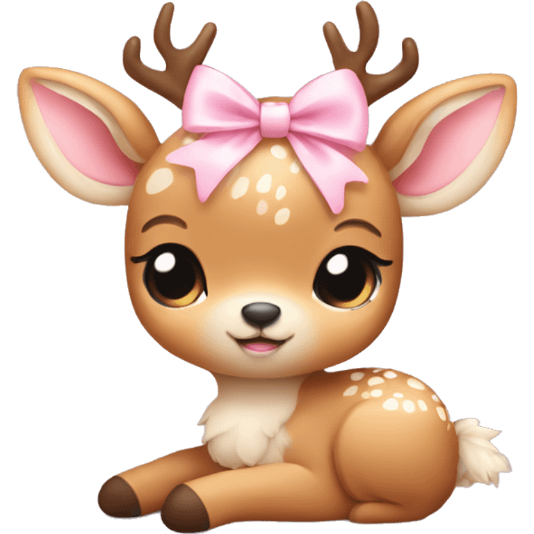 cute deer curled up with light pink bow  emoji