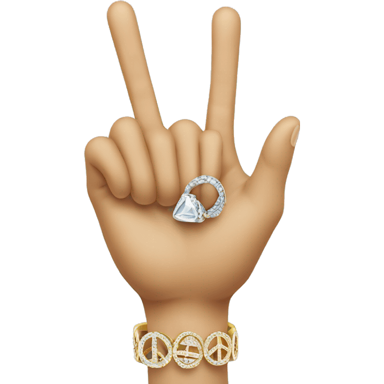 peace fingers wearing a big ring with diamond emoji