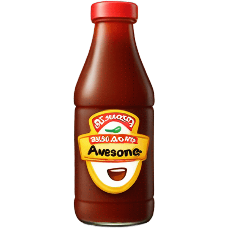 Make a bottle of sauce that says awesome sauce on it emoji