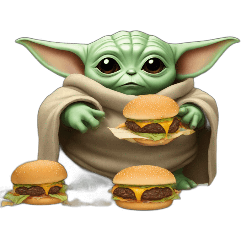 Star Wars fat baby Yoda heating Burger emoji