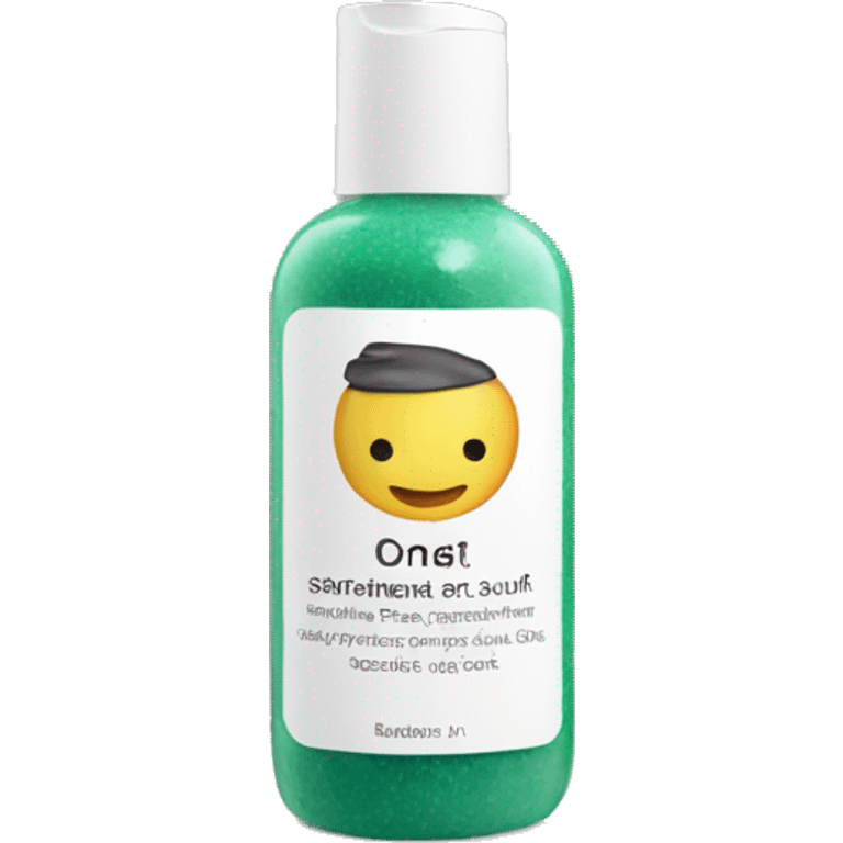 bottle of scalp scrub with label emoji