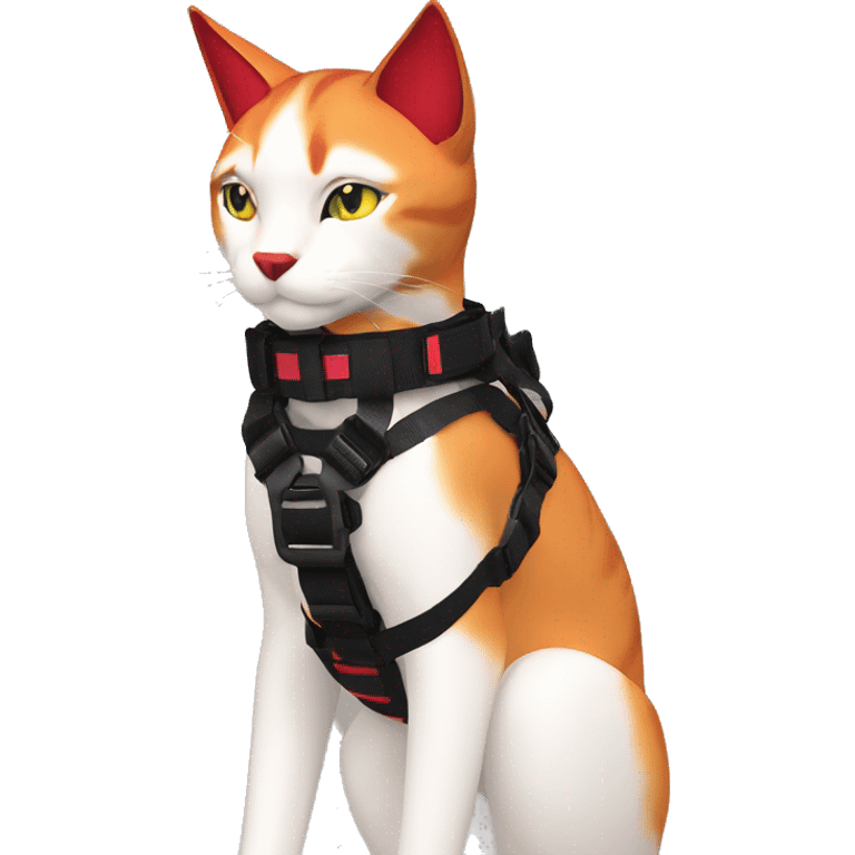 Edgy cool anthro black red cat warrior harness collar techwear emoji