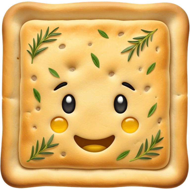 Focaccia Cinematic Realistic Focaccia Bread Dish Emoji, depicted as a golden, olive-oil brushed flatbread sprinkled with herbs, rendered with lifelike textures and warm, inviting lighting. emoji