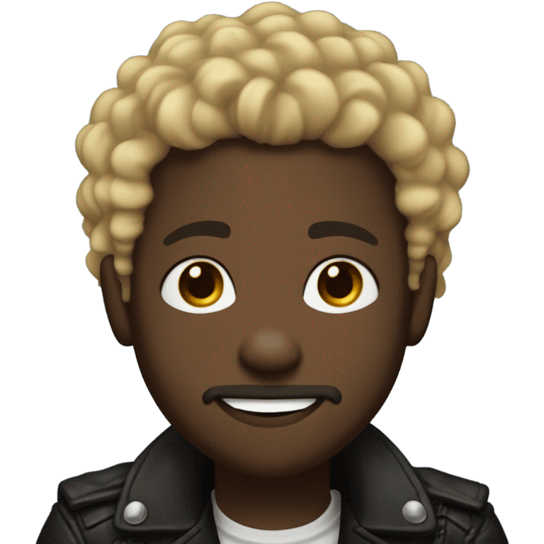 smiling darkskin boy hair in leather jacket with blonde curly hair and goatee beard and septum piercing and ear piercings  emoji