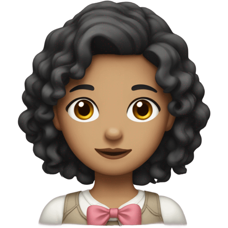 a girl with black wavy hair, brown eyes, fair skin, and a bow in her hair emoji