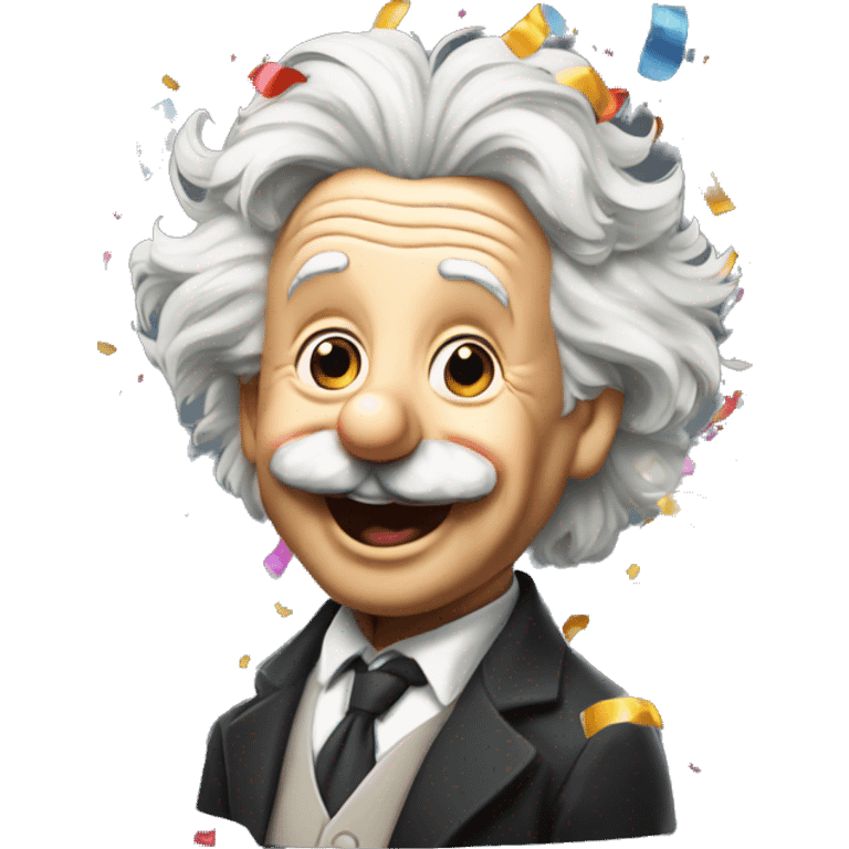 happy albert einstein with party hat confetti and confetti popper emoji