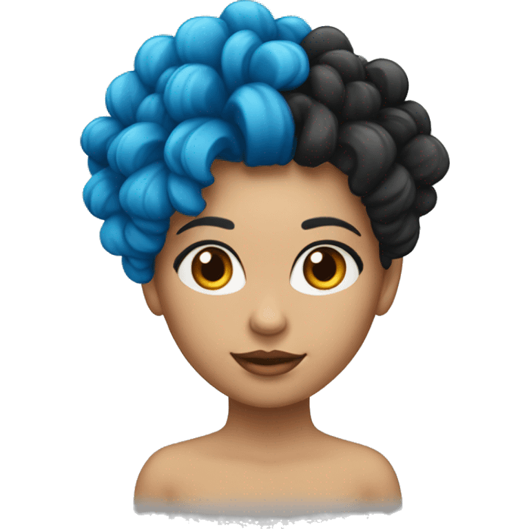 Garota de cabelo azul,com mascara vermelha e preta emoji