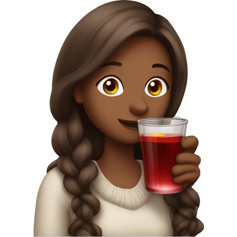 Girl Brown Long hair Xmas Drinking Mulled wine emoji