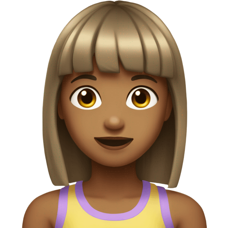 girl with bangs and long brown hair wearing a pastel yellow tank top emoji