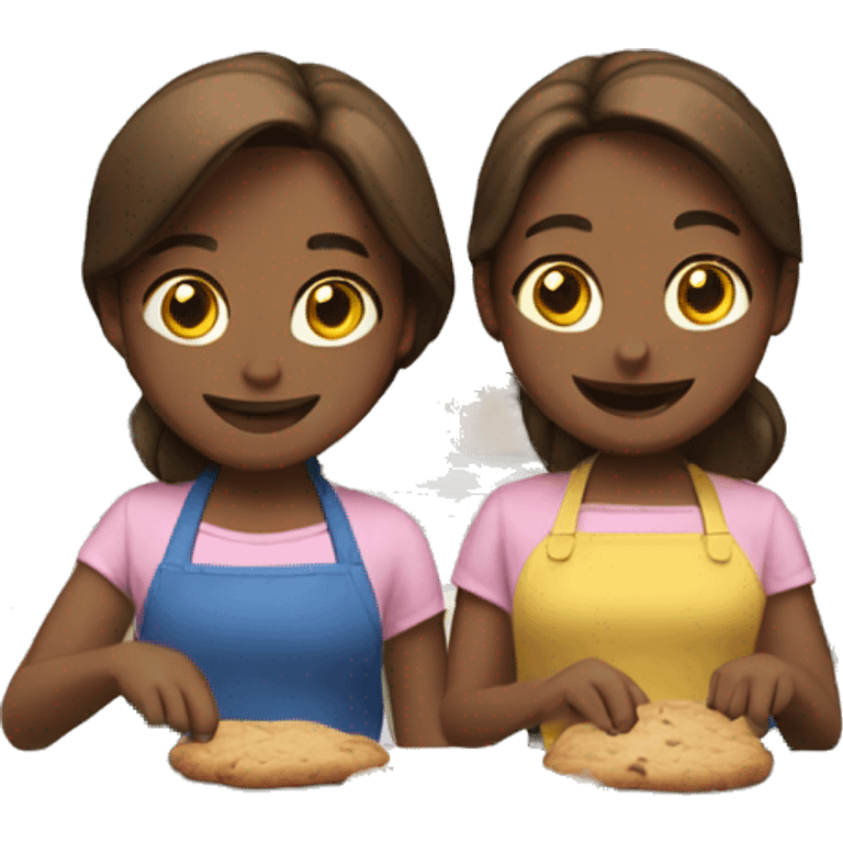 two brown hair girls baking cookies  emoji