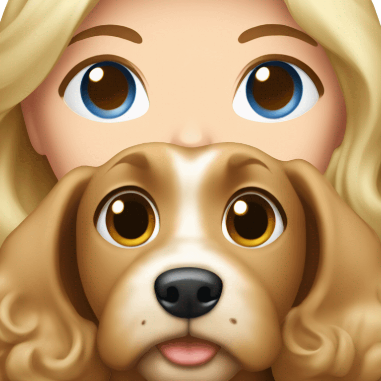 blue eyed blonde lady with brown Cockapoo dog emoji