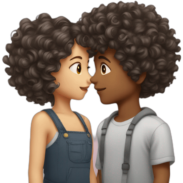 Boy with curly hair and girl with wavy hair kissing emoji