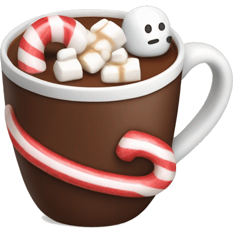 Hot chocolate with a candy cane and marshmallows emoji