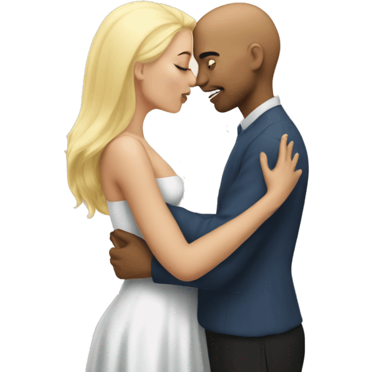 Bald man kissing a blonde woman emoji