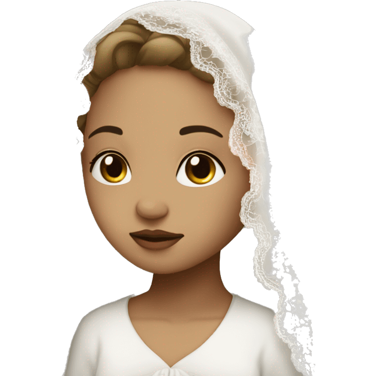 Light skin girl praying with eyes closed and lace white veil  emoji