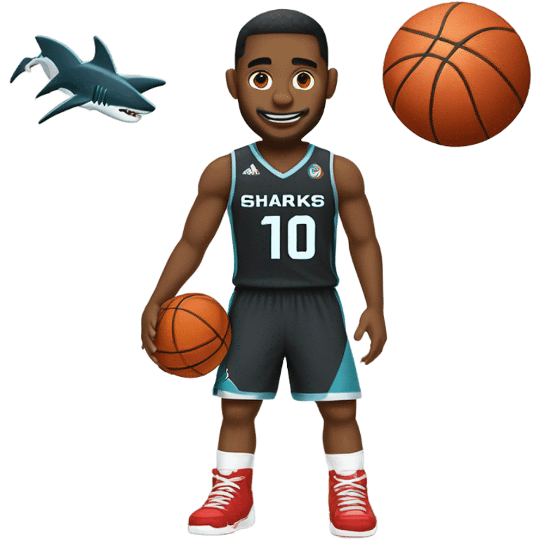 basketball player wearing 10 for the sharks with red shoes emoji