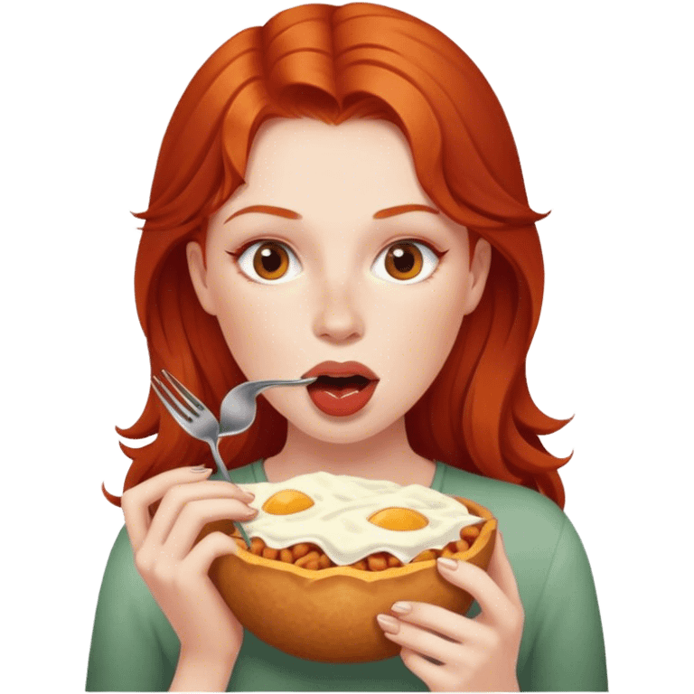 Redhead woman eating emoji