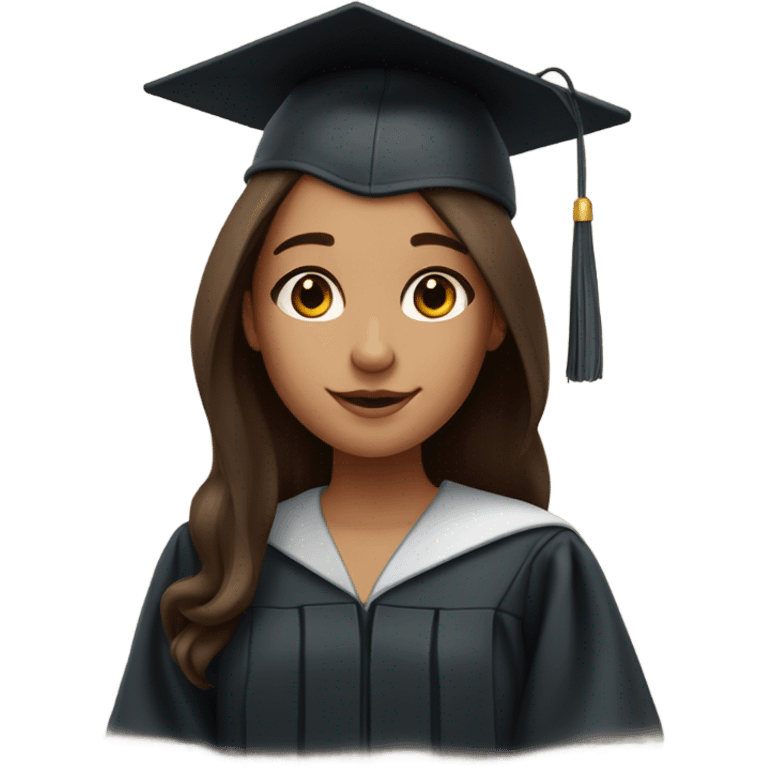 white-skin girl with long brown hair and dark brown eyes with graduation cap and attire emoji