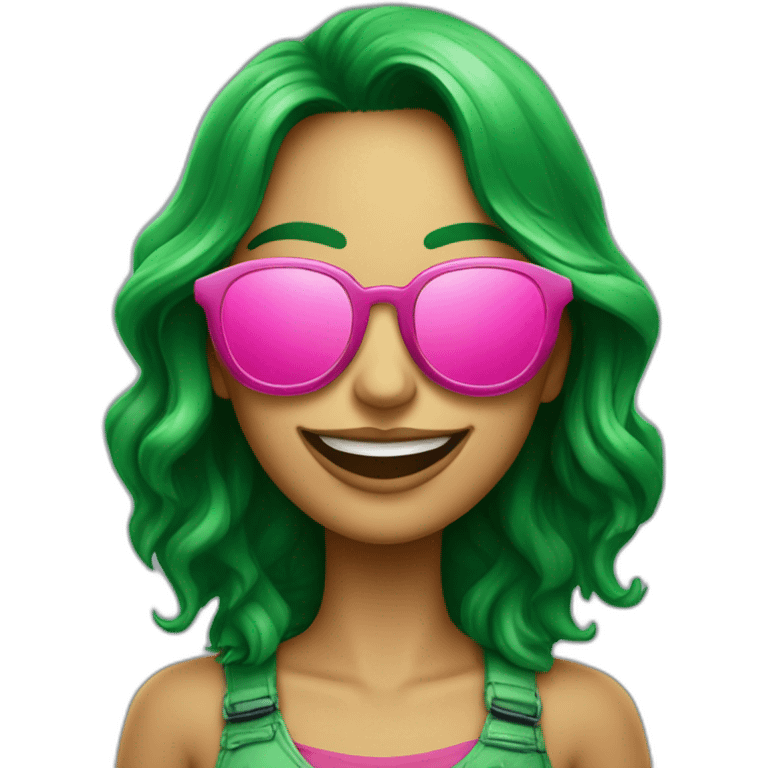 Chica con gafas verdes, sonrisa amplia y labios pintados de rosa emoji