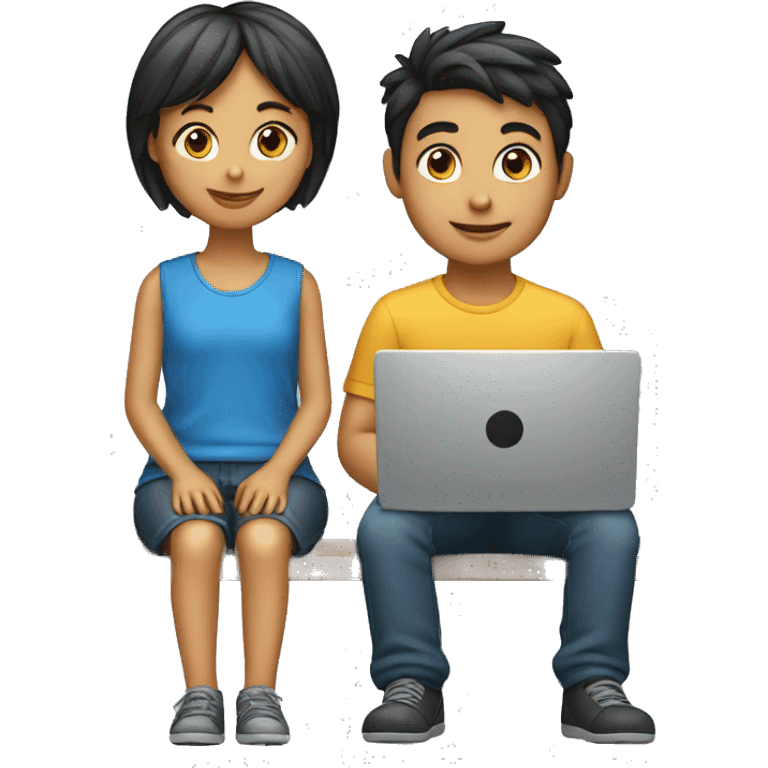 boy and girl sitting at the laptop emoji