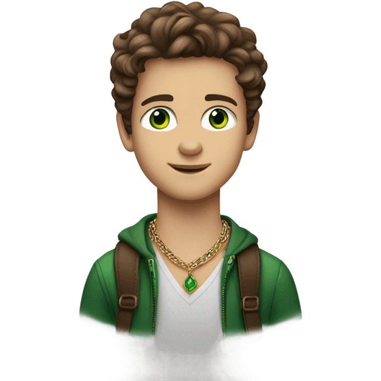 Brown hair Caucasian boy with green eyes and a David Yurman necklace who’s tall and likes music is liberal  emoji