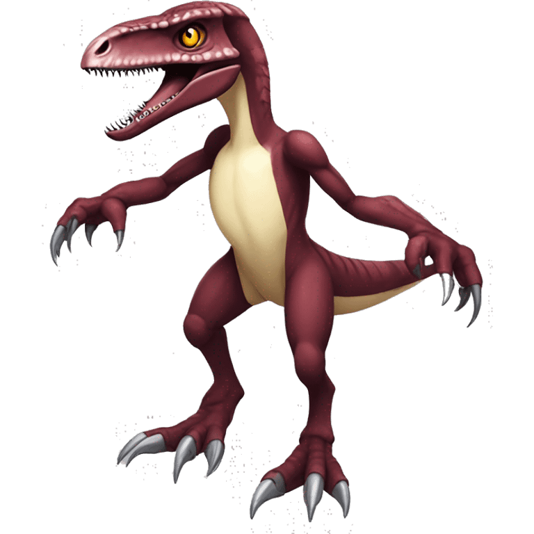 Maroon edgy badass velociraptor-Digimon, full body emoji