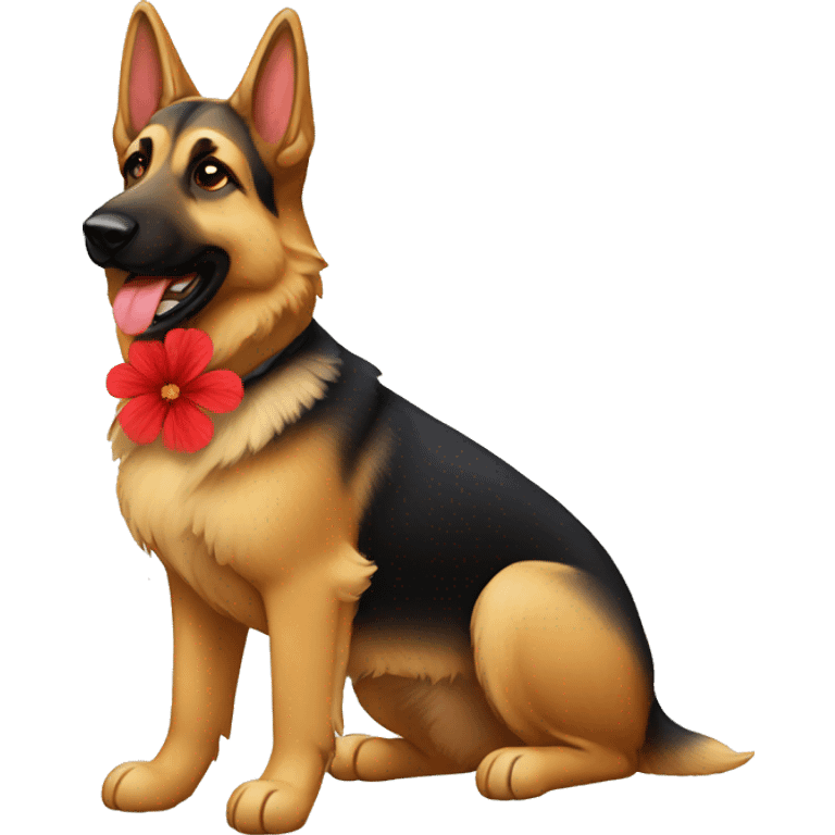 German Shepard with red flower emoji