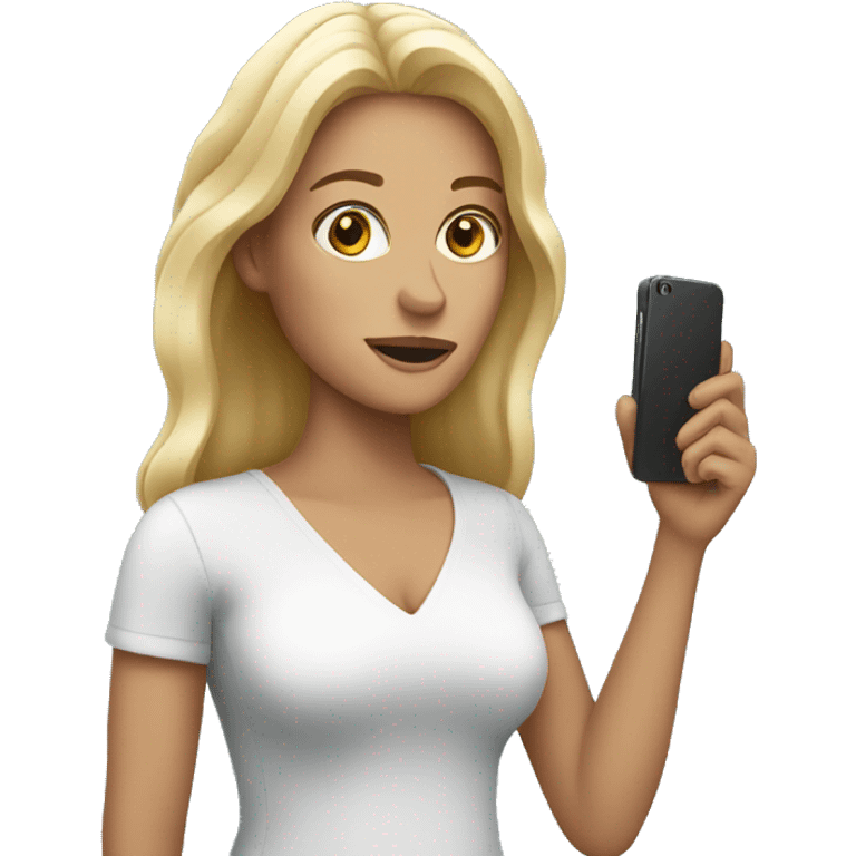 white woman holding phone emoji