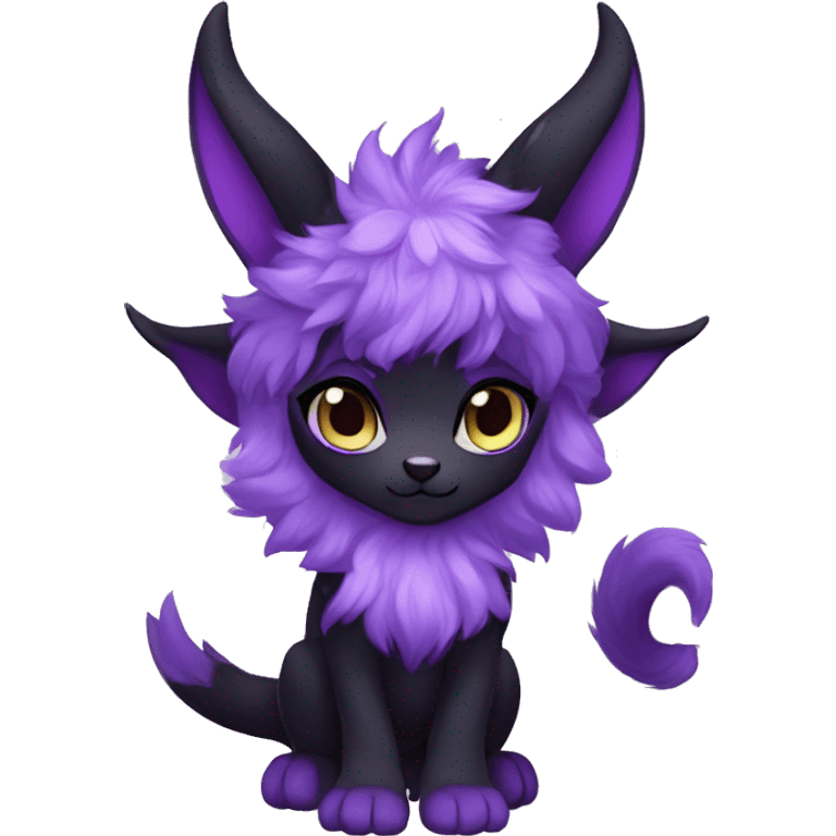 Anthro-Cute-Black-Purple-Contrast-Colors-Fantasy-Fur-Sona-Chibi-Shiny-Fakémon-Hybrid with horns full body emoji