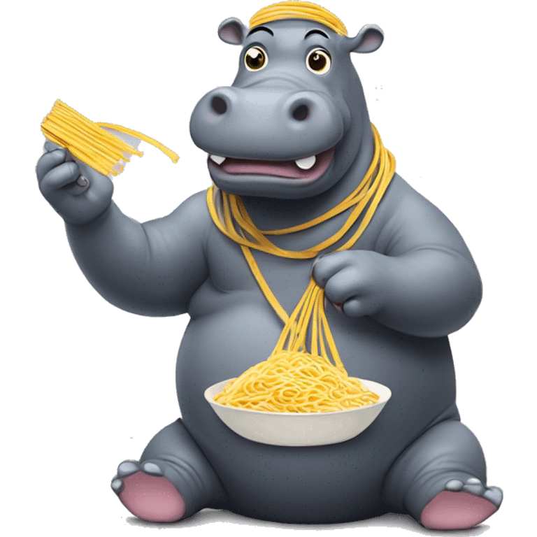 Hippo being cool and juggling with noodles on its back emoji