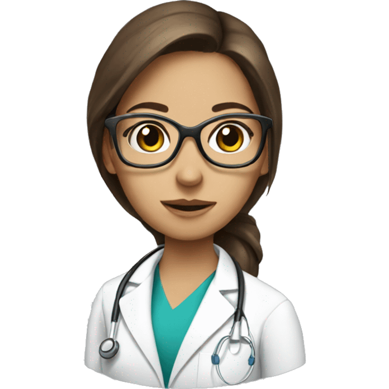 doctor girl with glasses, long brown hair in a medical mask emoji