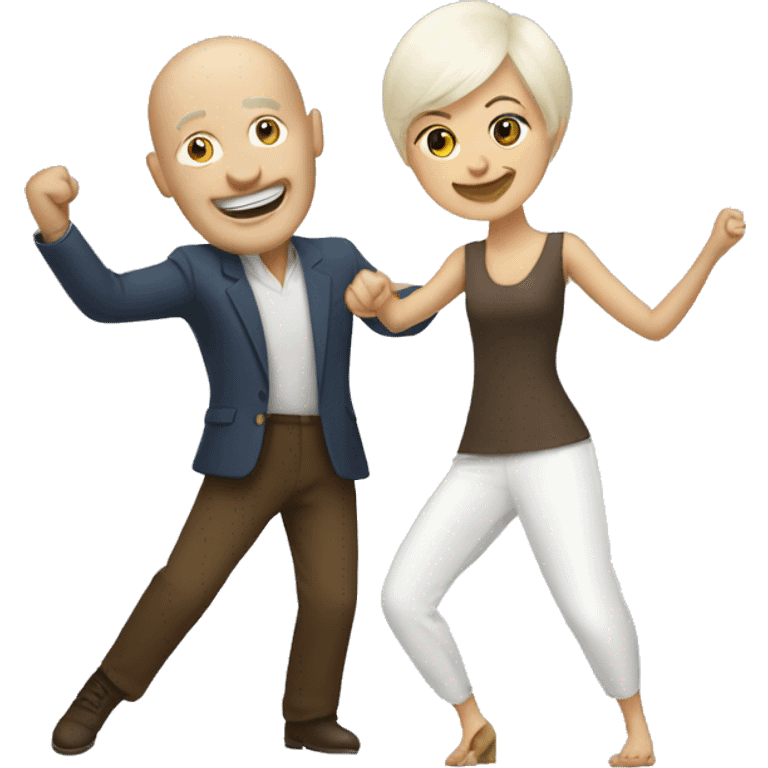 White bald man dancing with white brown haired woman  emoji