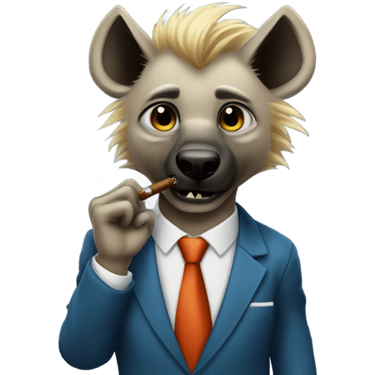 Blonde hair blue eyed hyena smoking a cigar in business suit emoji