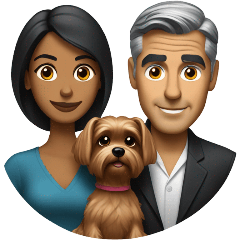 George Clooney and brown woman holding tYorkshire terrier  emoji