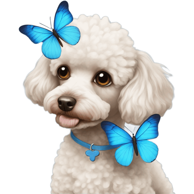 Toy poodle with blue butterfly  emoji