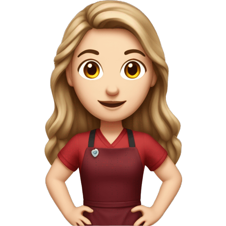 a white girl with long brown hair in a burgundy apron emoji