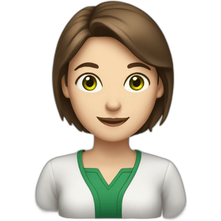 Teacher woman with brown hair and green eyes happy  emoji