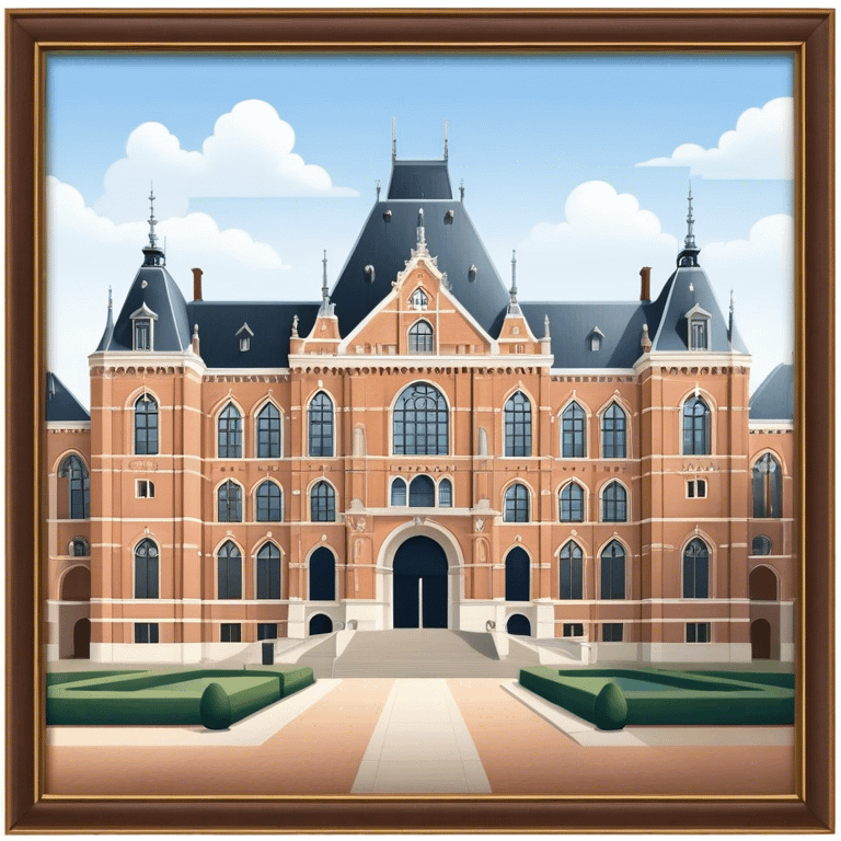 Cinematic Realistic Rijksmuseum Landmark Emoji, depicted with the grand facade of the museum rendered in intricate detail and soft, historical lighting. emoji