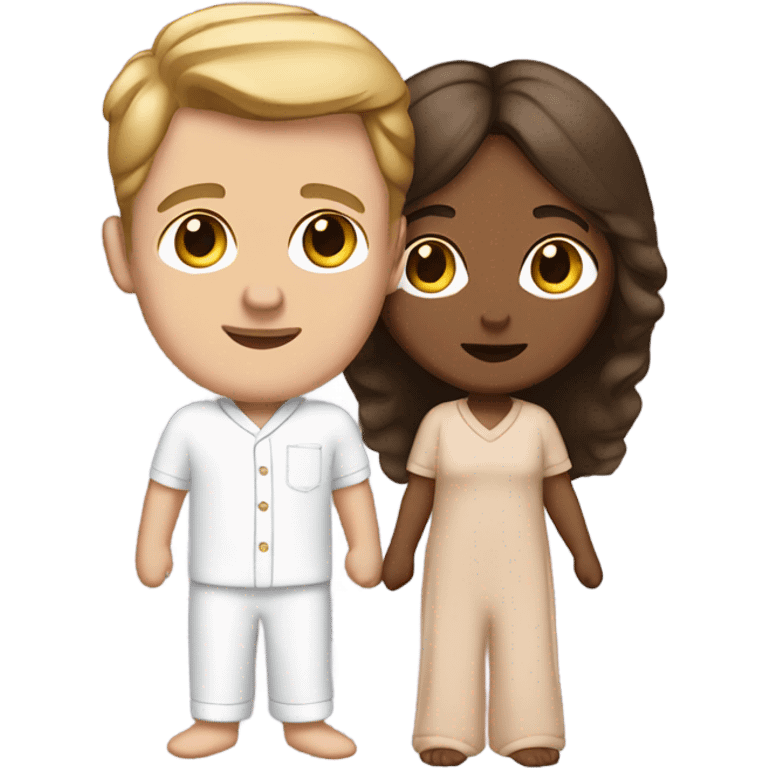 White man and brown-skinned woman in matching pajamas emoji