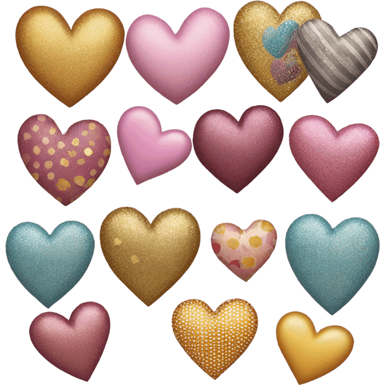 Hearts in different textures, patterns and colors emoji