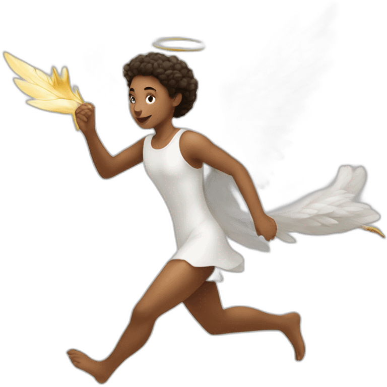 An angel running with white deer emoji